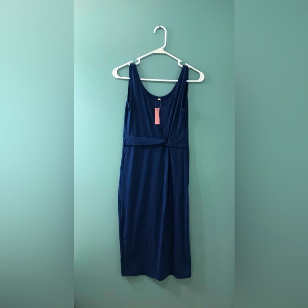 Sleeveless Navy Knot-Detail Midi Dress - Women's